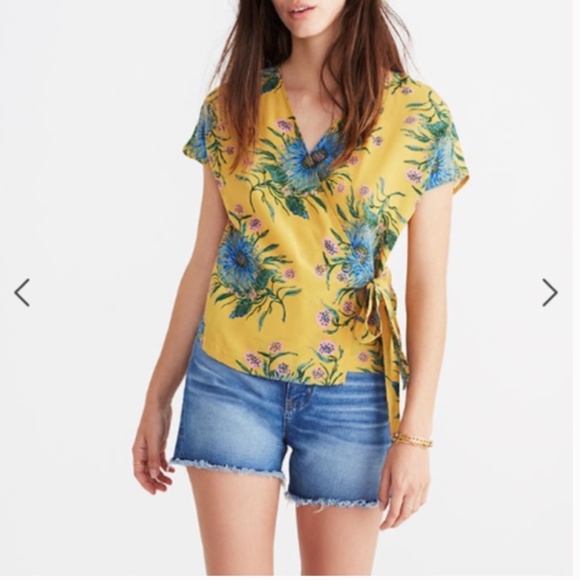 Madewell Tops - Madewell Silk Side-Tie Wrap Top in Painted Blooms